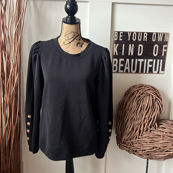 Cable & Gauge Black Puffed Long Sleeve Top With Button Cuffs - Picture 1 of 9